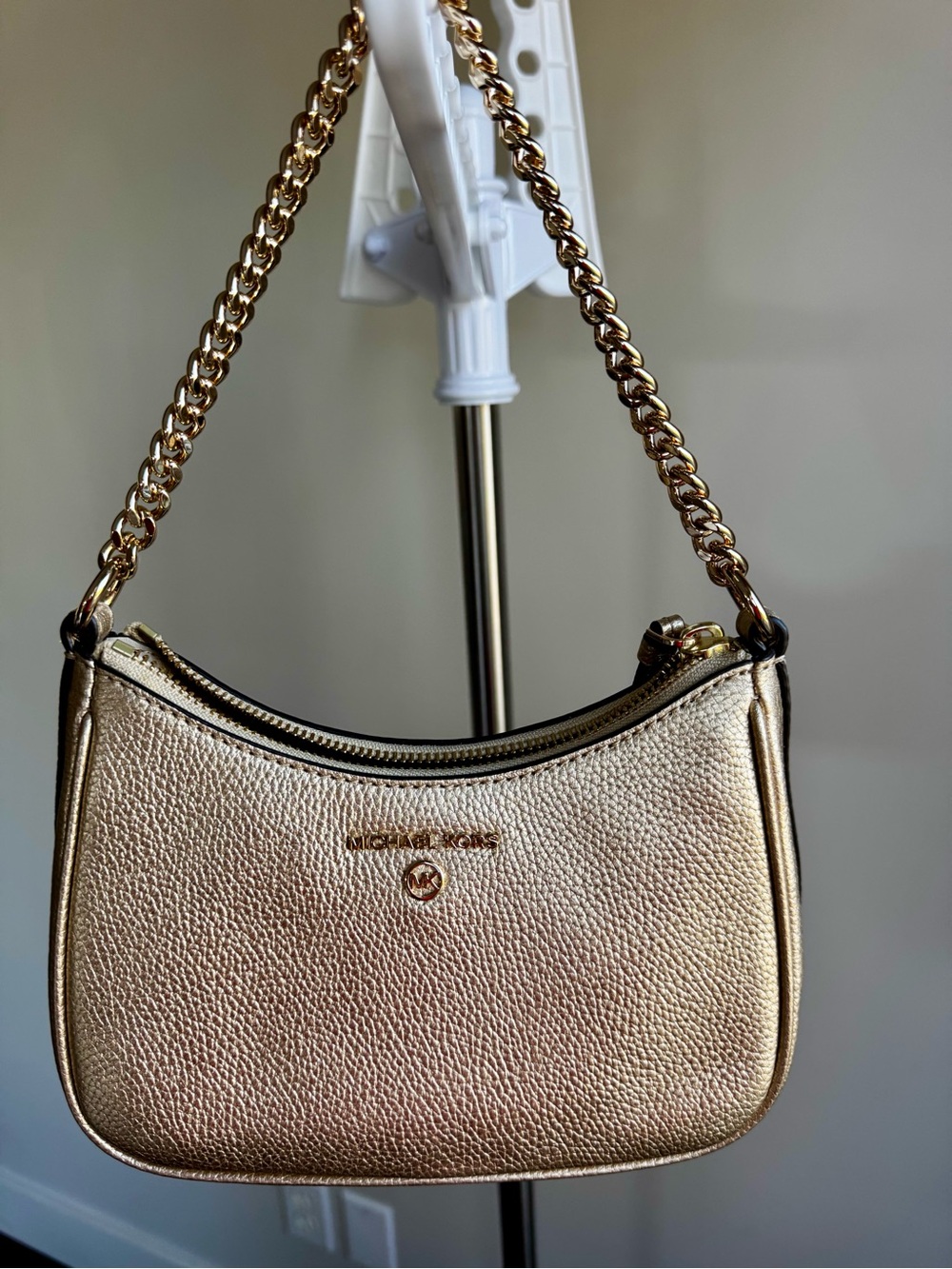 Michael Kors Metallic Gold Pebbled Leather Chain Shoulder Bag - Never Used